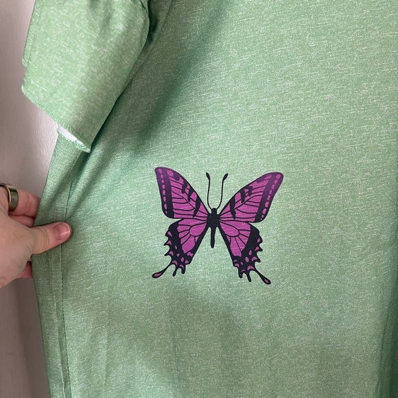 Green Butterfly Dress XXL Boho Casual Summer Dress Ruffle Sleeve V-Neck Tunic - Picture 5 of 12